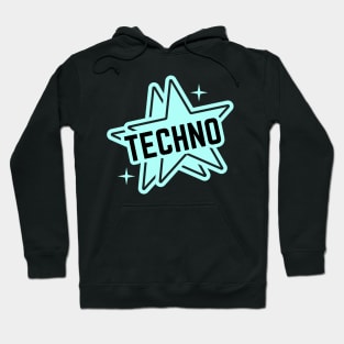 TECHNO  - 2 Stars Logo (black/mint blue) Hoodie